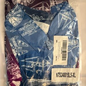 Star Wars Men’s Button-Up Shirt – Spaceship Blueprints Print – Size XL